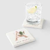 カスタムバラモノグラムの金ゴールドフローライニシャル ストーンコースター (横)