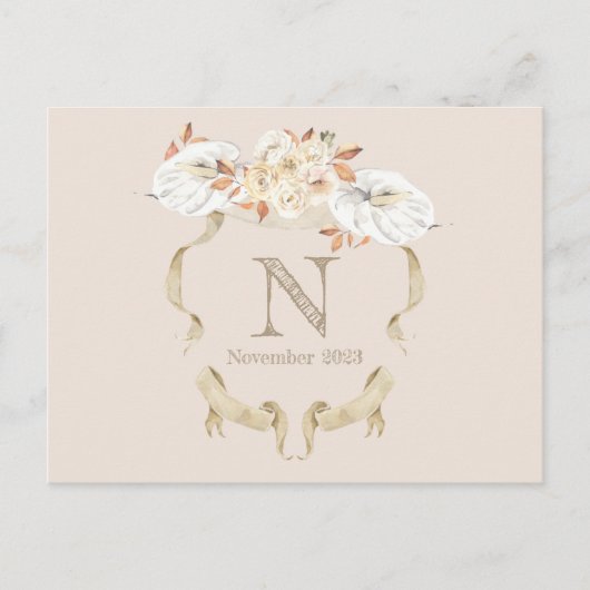 カスタムバラモノグラムクレスト葬式はがき ポストカード (正面)