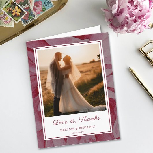 カスタムバラロマンチックな花サンキューカード 招待状