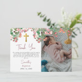 カスタムバラ水彩ガーデンガールバプテスマ サンキューカード (スタンド正面)