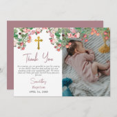 カスタムバラ水彩ガーデンガールバプテスマ サンキューカード (正面/裏面)