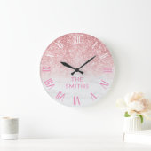 カスタムバラ金ゴールドグリッターと大理石 ラージ壁時計 (ホーム)