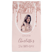 カスタムバラ金ゴールドグリッターピンク スモールペーパーバッグ (正面)