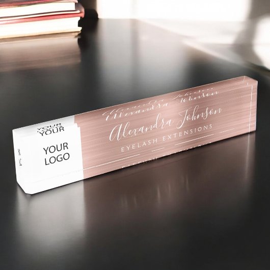 カスタムバラ金ゴールドピンクまつ毛エクステンション デスクネームプレート