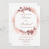 カスタムバラ金ゴールド幾何学的フローラフレーム結婚ズ 招待状 (正面/裏面)