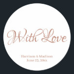 カスタムバラ金ゴールド結婚のギフトメッセージカードシール ラウンドシール<br><div class="desc">バラカスタム金ゴールド文字、愛と結婚一緒に名前のギフトメッセージカードシール</div>