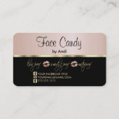 カスタムバラ-金ゴールドグリッターリップオンブラックビジネス 名刺 (裏面)