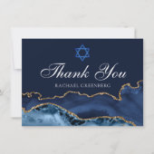 カスタムバルミツワーネイビエレガントーブルー金ゴールドアゲート サンキューカード (正面)
