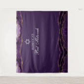 カスタムバルミツワーパーティーパープル金ゴールドフォトブース タペストリー (正面)