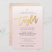 カスタムバルミツワー招待状ピ淡い色のンク金ゴールドテイラー 招待状 (正面/裏面)