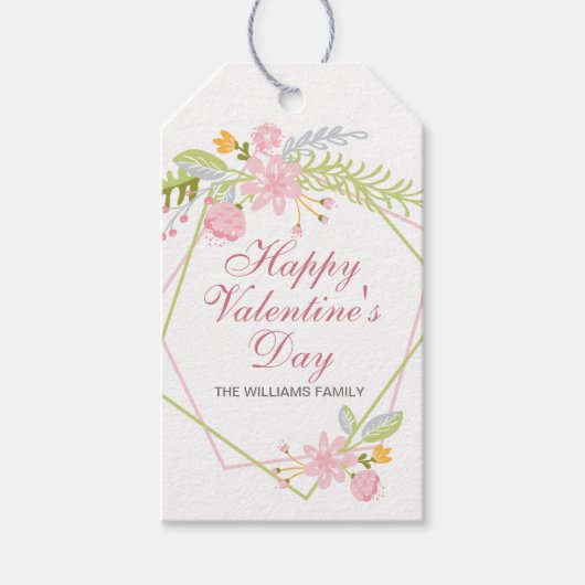 カスタムバレンタインデーかわいらしピンクフローラパーティー ギフトタグ (正面)