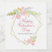 カスタムバレンタインデーかわいらしピンクフローラパーティー ワインラベル (シングルラベル)