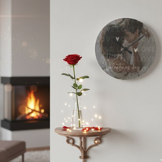 カスタムバレンタインデーのロマンチックなカップルの写真 ラウンド壁時計