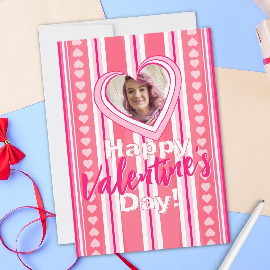 カスタムバレンタインデーストライプズのホリデーカード シーズンカード