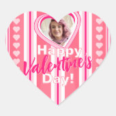カスタムバレンタインデーストライプズのホリデーカード ハートシール (正面)