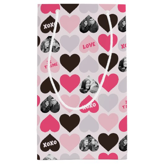 カスタムバレンタインデーハート写真コラージュ スモールペーパーバッグ (裏面)