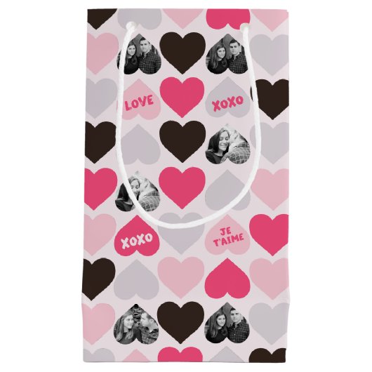 カスタムバレンタインデーハート写真コラージュ スモールペーパーバッグ (正面)