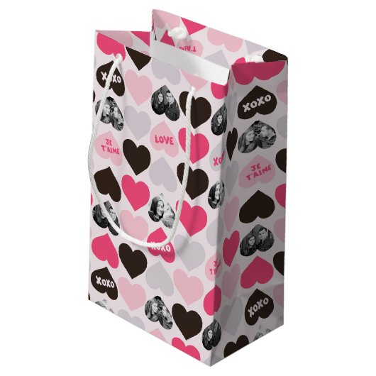 カスタムバレンタインデーハート写真コラージュ スモールペーパーバッグ (裏面アングル)