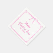 カスタムバレンタインデーパーティーかわいいピンクボウハート スタンダードカクテルナプキン (角)