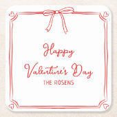 カスタムバレンタインデーパーティーかわいいレッドボウハート スクエアペーパーコースター (正面)