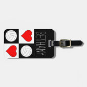 カスタムバレーボールとハート赤/白/黒バッグラベル ラゲッジタグ (正面横)
