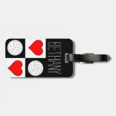 カスタムバレーボールとハート赤/白/黒バッグラベル ラゲッジタグ (裏面横)