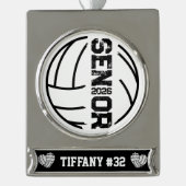 カスタムバレーボールのシニア動揺して年番号 シルバープレートバナーオーナメント (正面)