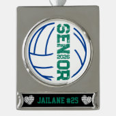 カスタムバレーボールのシニア動揺して年番号 シルバープレートバナーオーナメント (正面)