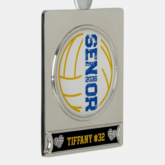 カスタムバレーボールのシニア動揺して年番号 シルバープレートバナーオーナメント (右)