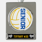 カスタムバレーボールのシニア動揺して年番号 シルバープレートバナーオーナメント (正面)