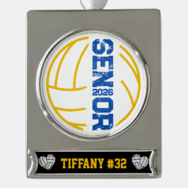 カスタムバレーボールのシニア動揺して年番号 シルバープレートバナーオーナメント