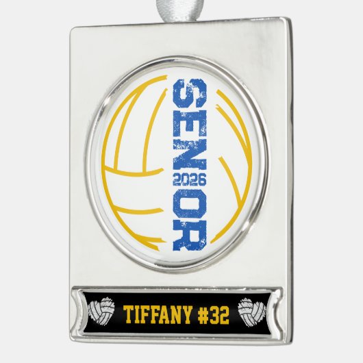 カスタムバレーボールのシニア動揺して年番号 シルバープレートバナーオーナメント (左)