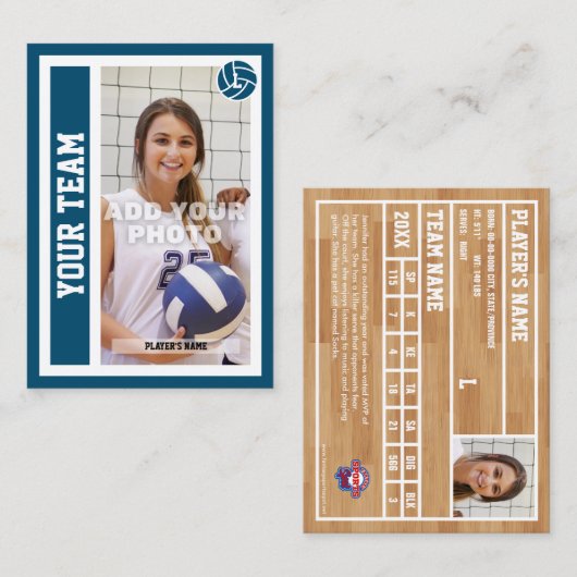 カスタムバレーボールのトレーディングカード(海ブルー) コーリングカード (正面/裏面)