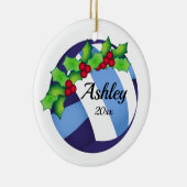 カスタムバレーボールクリスマス装飾海軍 – 青 セラミックオーナメント (右)