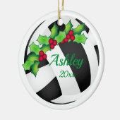 カスタムバレーボールクリスマス飾りブラック – 白 セラミックオーナメント (左)