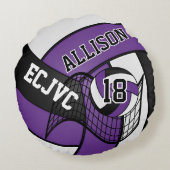 カスタムバレーボール🏐スポーツ・パープル、ホワイト、ブラック ラウンドクッション (裏面)