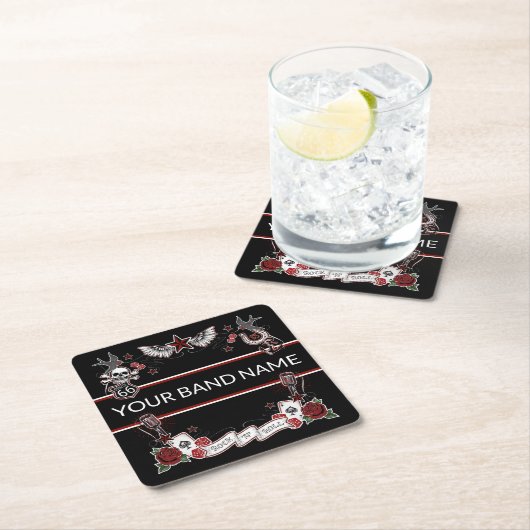 カスタムバンドマーチロカビリータトゥーロックミュージック スクエアペーパーコースター (インサイチュ)