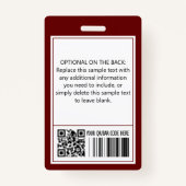 カスタムバーガンディシンプルプロフェッショナル名 バッジ (裏面)