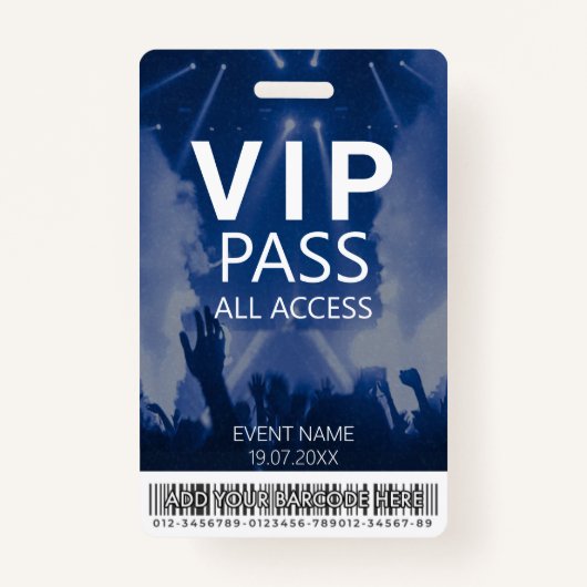 カスタムバーコード付きVIPオールアクセスブルーバッジ バッジ (正面)