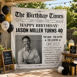 カスタムバースデー新聞バナー 誕生日 写真 タペストリー