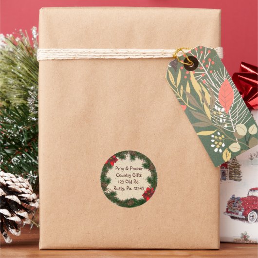 カスタムパインホリデーステッカー ラウンドシール (クリスマス)