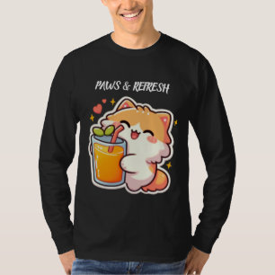 カスタムパウズ アンド リフレッシュ かわいい猫デザイン Tシャツ