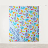 カスタムパウダーブルー かわいい恐竜 テーマ 誕生日 タペストリー (正面)