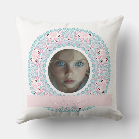カスタムパステルかわいらしピンクアンドブルーマンダラフレーム クッション (裏面)