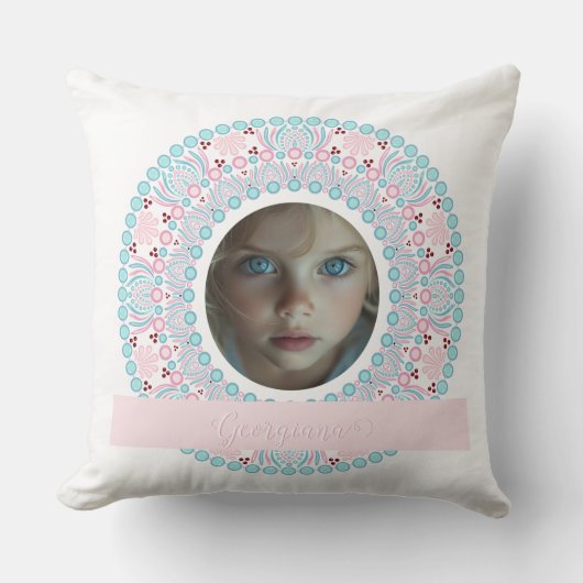 カスタムパステルかわいらしピンクアンドブルーマンダラフレーム クッション (正面)
