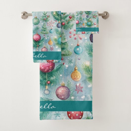 カスタムパステルクリスマスツリーオーナメントホリーベリー バスタオルセット (インサイチュ)
