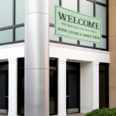 カスタムパステルグリーンチャーチウェルカム 横断幕 (ビルの外側)