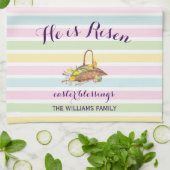 カスタムパステルストライプフローラモダンイースターガーデン キッチンタオル (折り畳み)