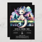 カスタムパステルドラゴン誕生日 招待状 (正面/裏面)