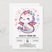 カスタムパステルドラゴン1st誕生日 招待状 (正面/裏面)